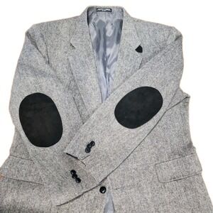 Barrington Tweed Blazer Sport Coat‎ Mens 46R Gray Wool Elbow Patch Academia VTG